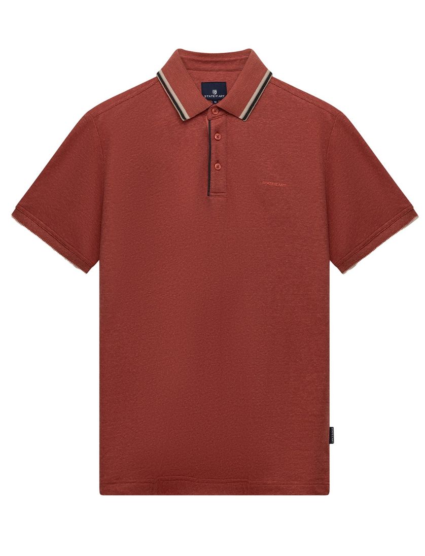 Polo State of Art Regular Fit rood gemêleerd 3 knoops casual