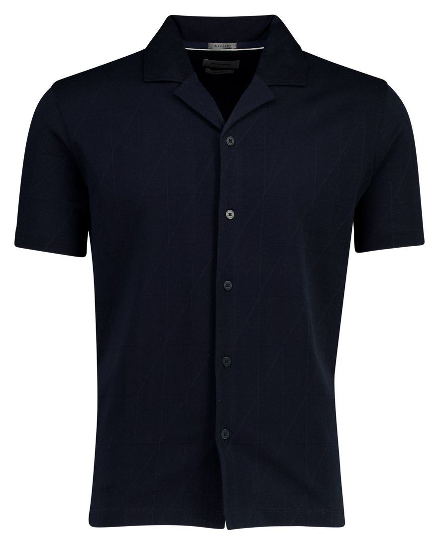 Pierre Cardin Atelier overhemd korte mouw reverskraag structuur navy