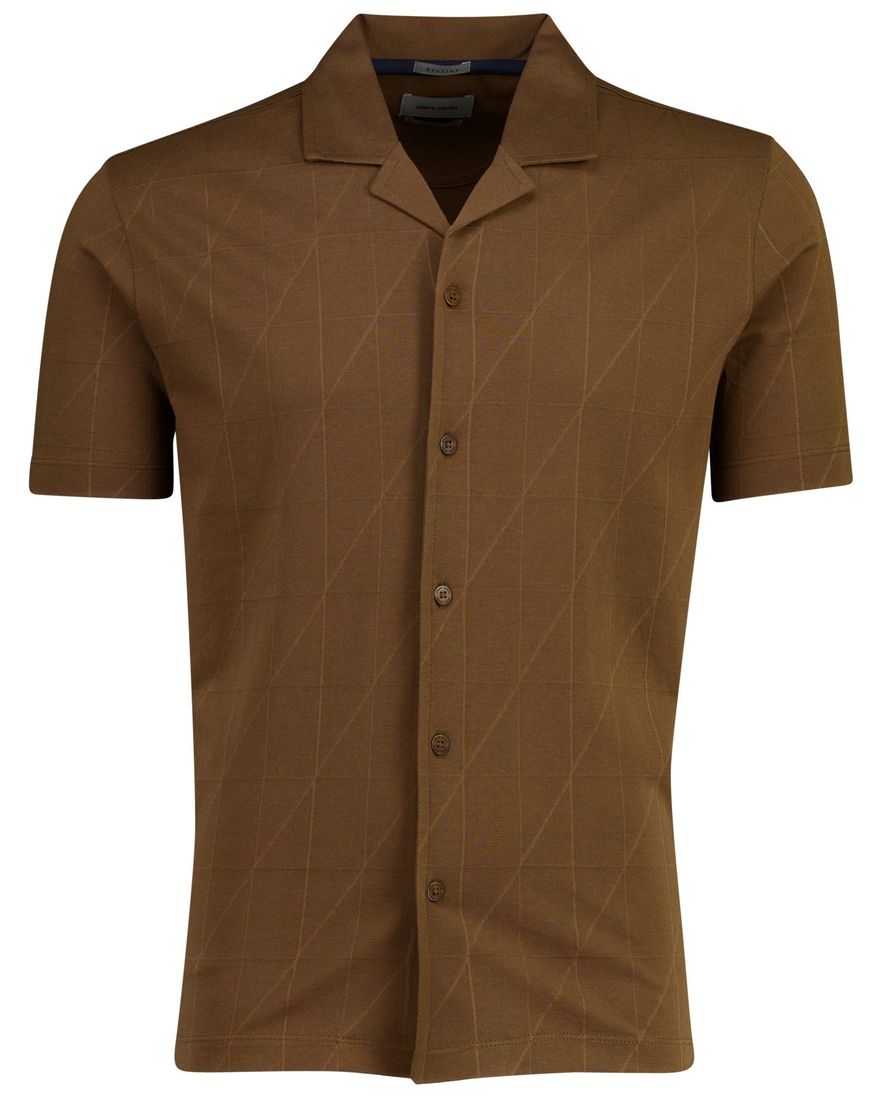 Pierre Cardin Atelier overhemd korte mouw reverskraag knopen bruin