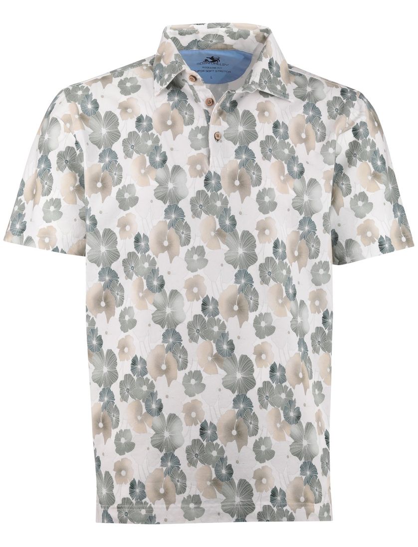 Poloshirt Eden Valley wit groen bloemen printje normale fit