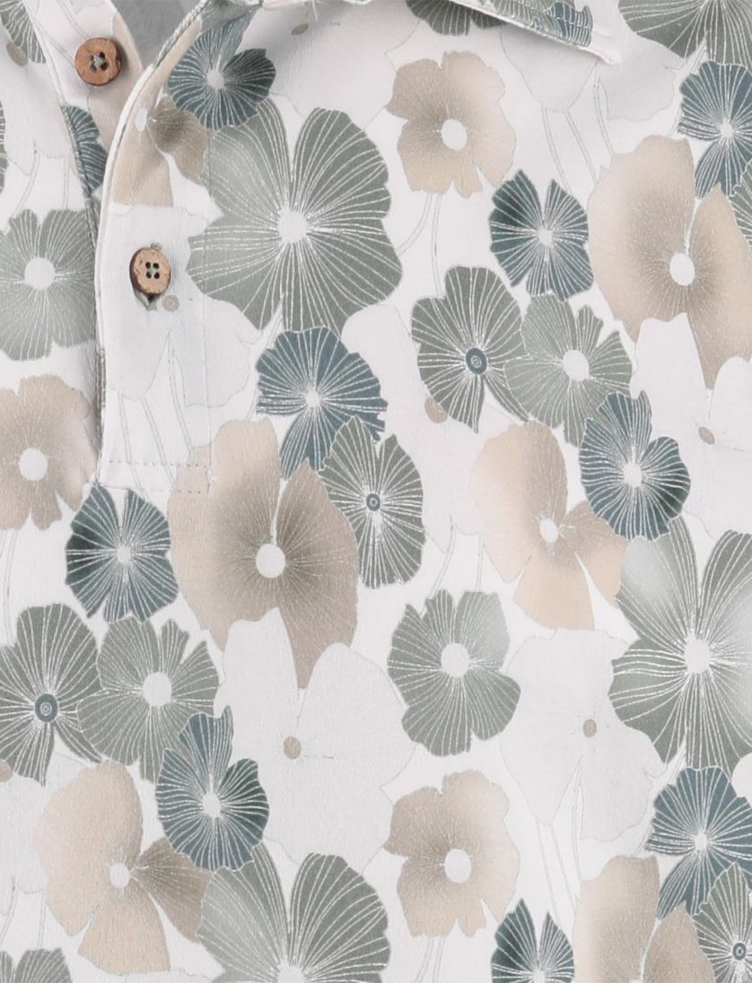 Poloshirt Eden Valley wit groen bloemen printje normale fit