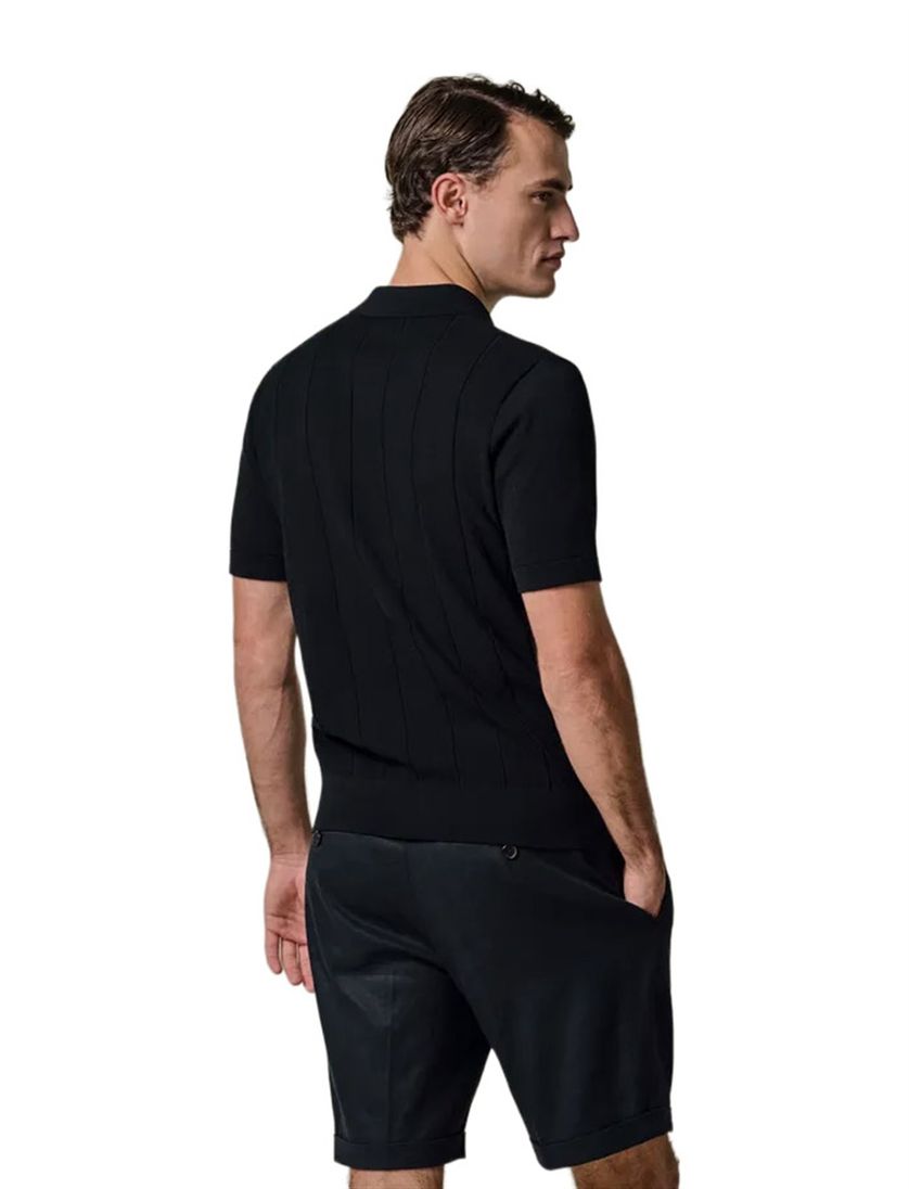 Korte mouw polo Profuomo gestreept donkerblauw met boord