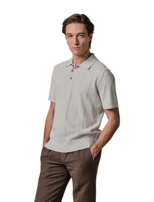 Profuomo Korte mouw polo Profuomo gestreept grijs met boord