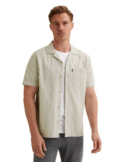 Vanguard Korte mouw overhemd beige Vanguard reverskraag met borstzak