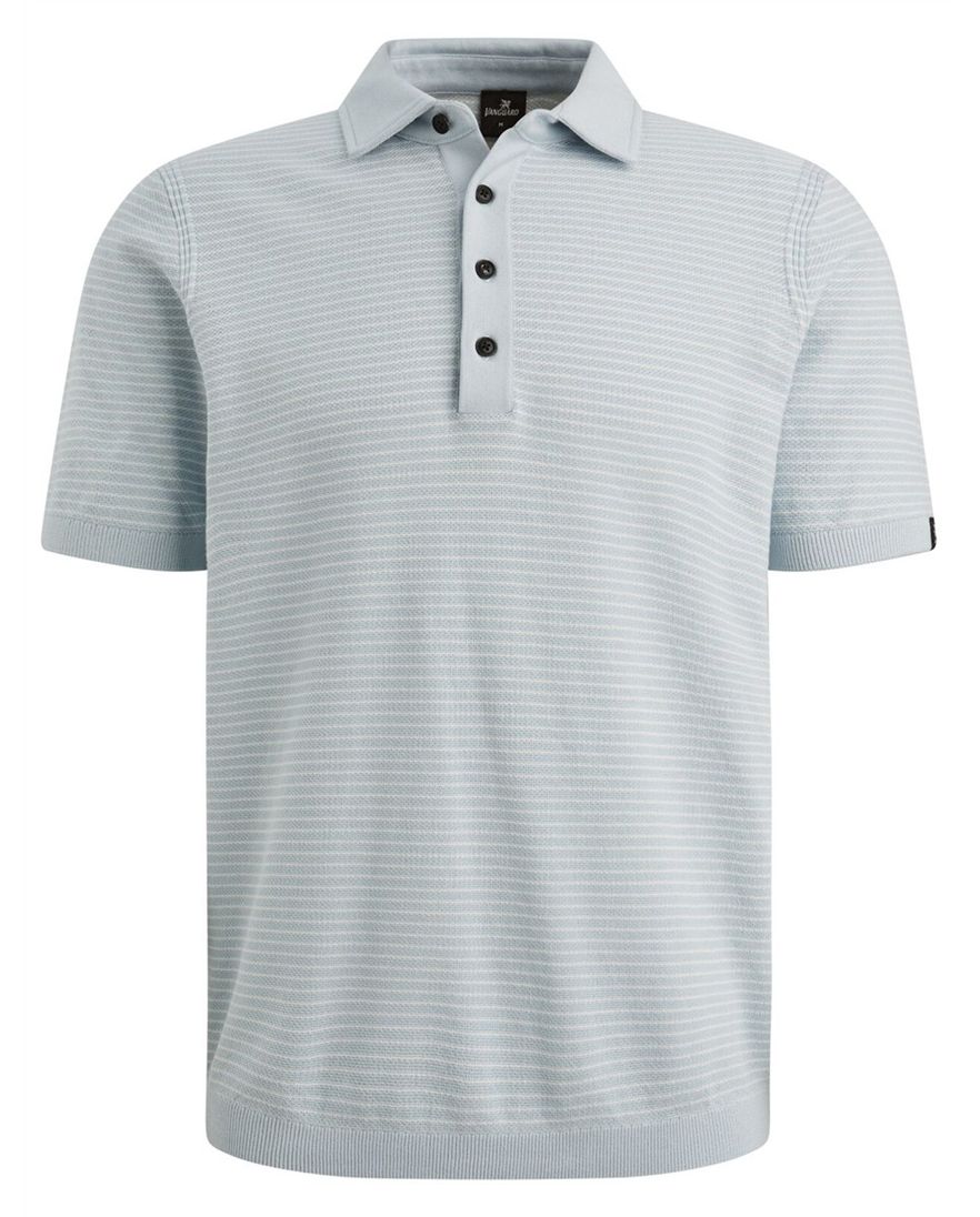 Lichtblauwe polo korte mouw Vanguard 4 knoops witte strepen