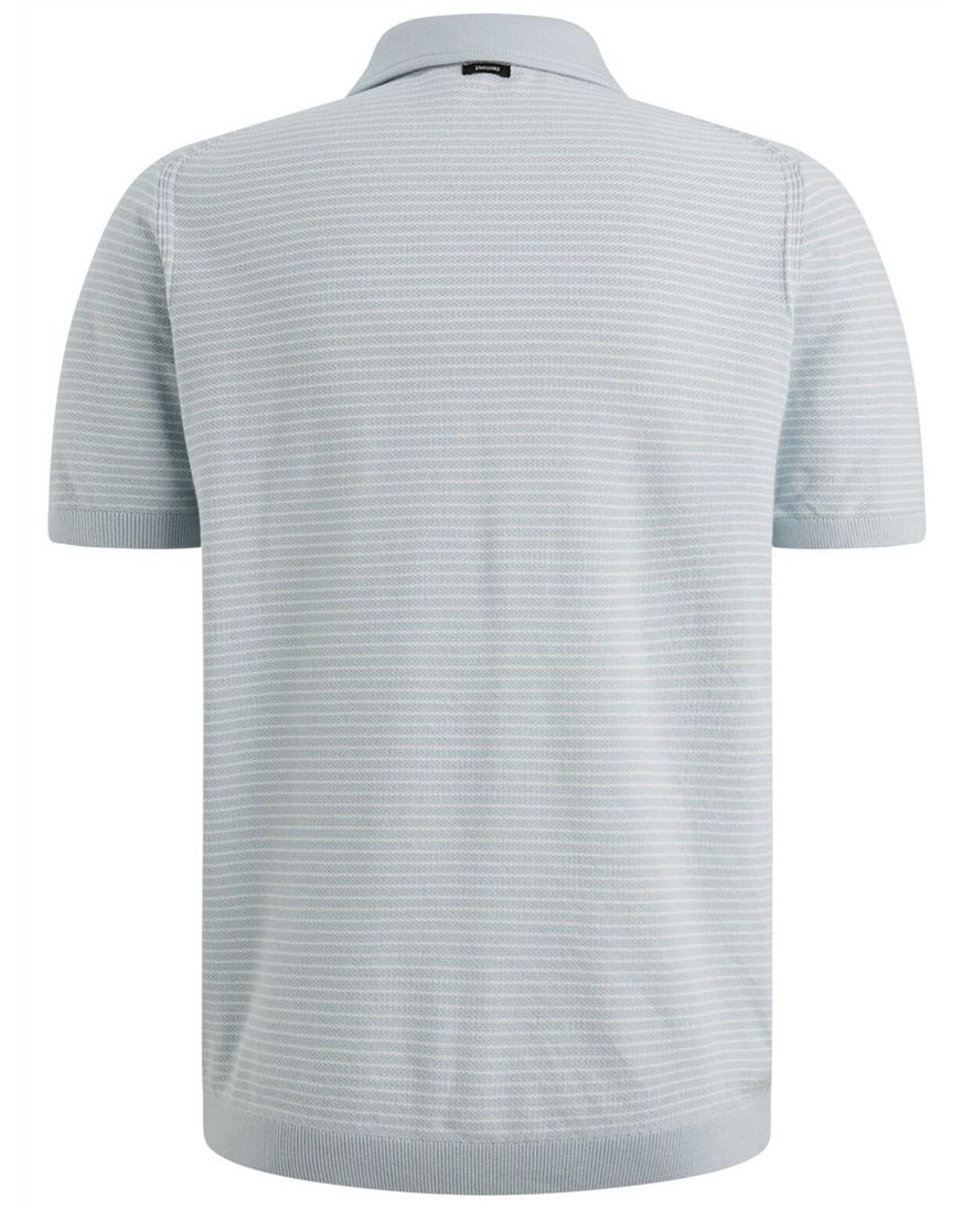 Lichtblauwe polo korte mouw Vanguard 4 knoops witte strepen