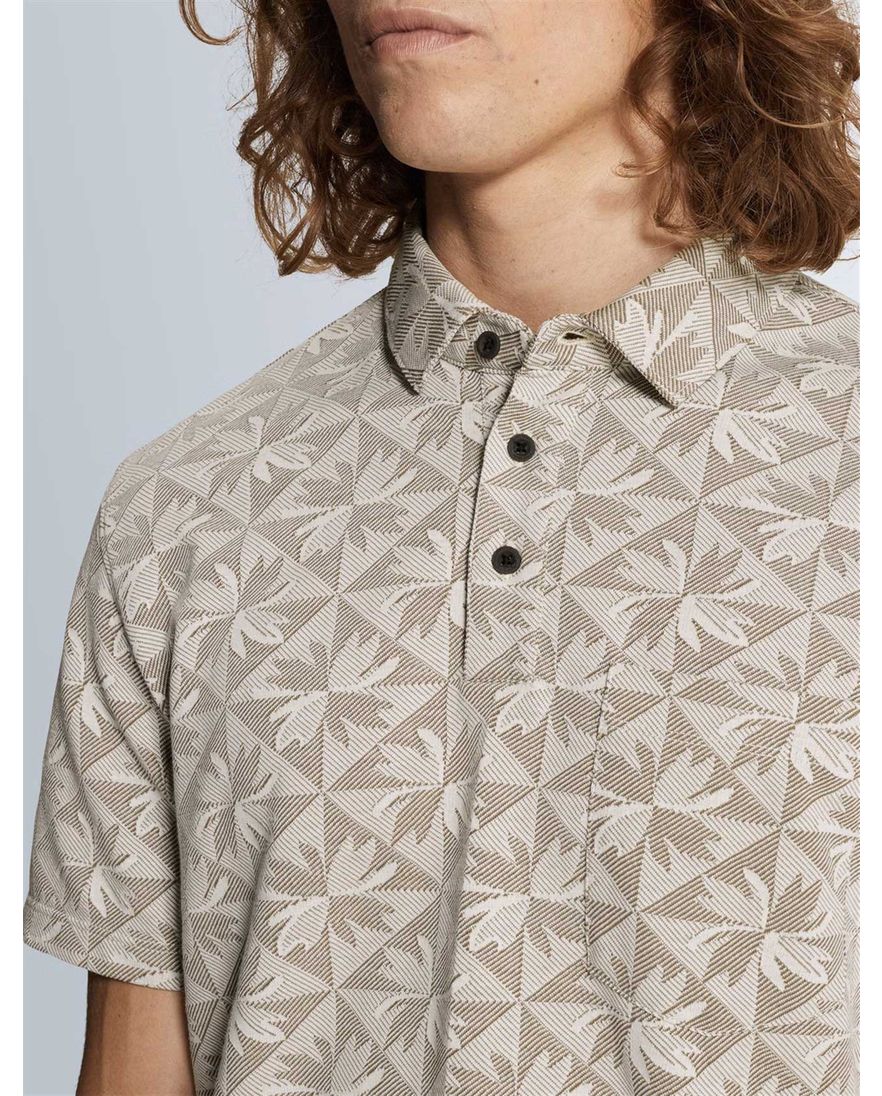 Geprinte polo Cast Iron regular fit beige