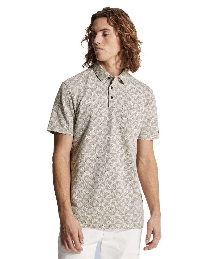 Geprinte polo Cast Iron regular fit beige