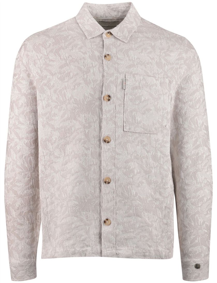 Overshirt Cast Iron beige print knopen borstzak normale fit