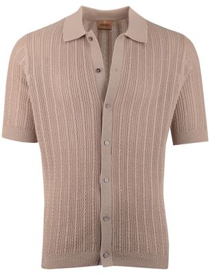 Mos Mosh Doorknoop poloshirt Mos Mosh beige structuur korte mouw