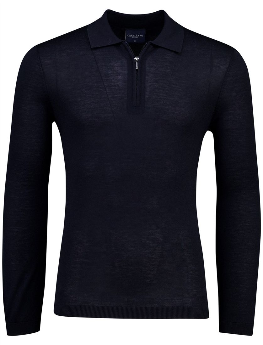 Poloshirt Cavallaro Lio navy lange mouw rits
