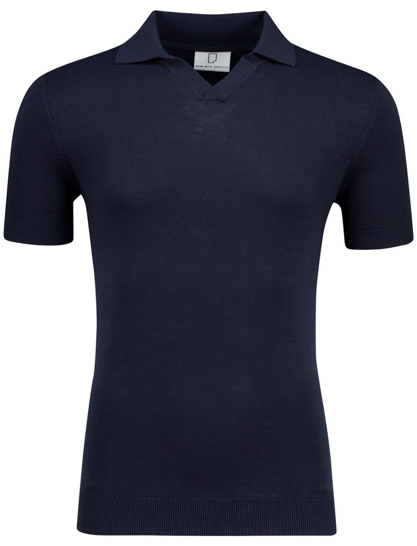 Polo Born with Appetite navy met boord korte mouw