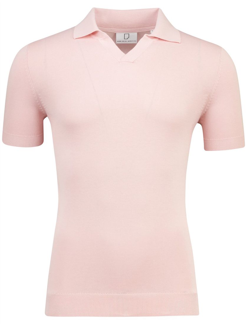 Polo Born with Appetite roze korte mouw met boord v-hals