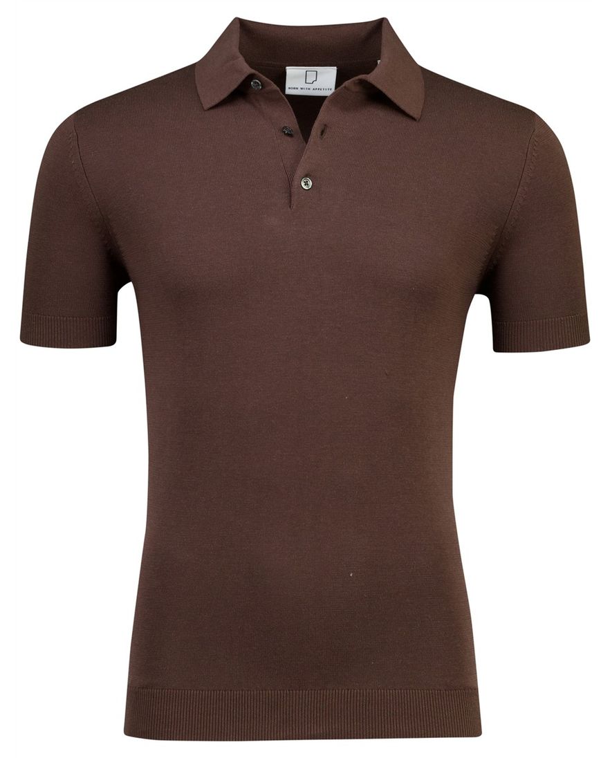 Bruine polo Born with Appetite 3 knoops met boord