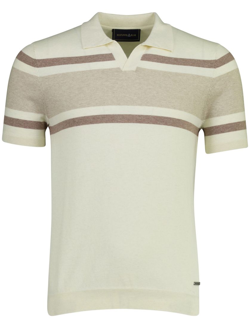 Beige gestreepte polo Scotland Blue Avan knitted v-hals