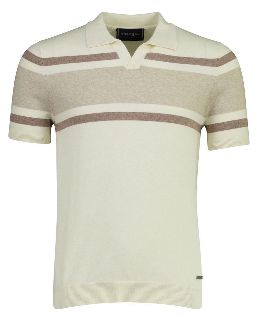Scotland Blue Avan knitted polo beige gestreept