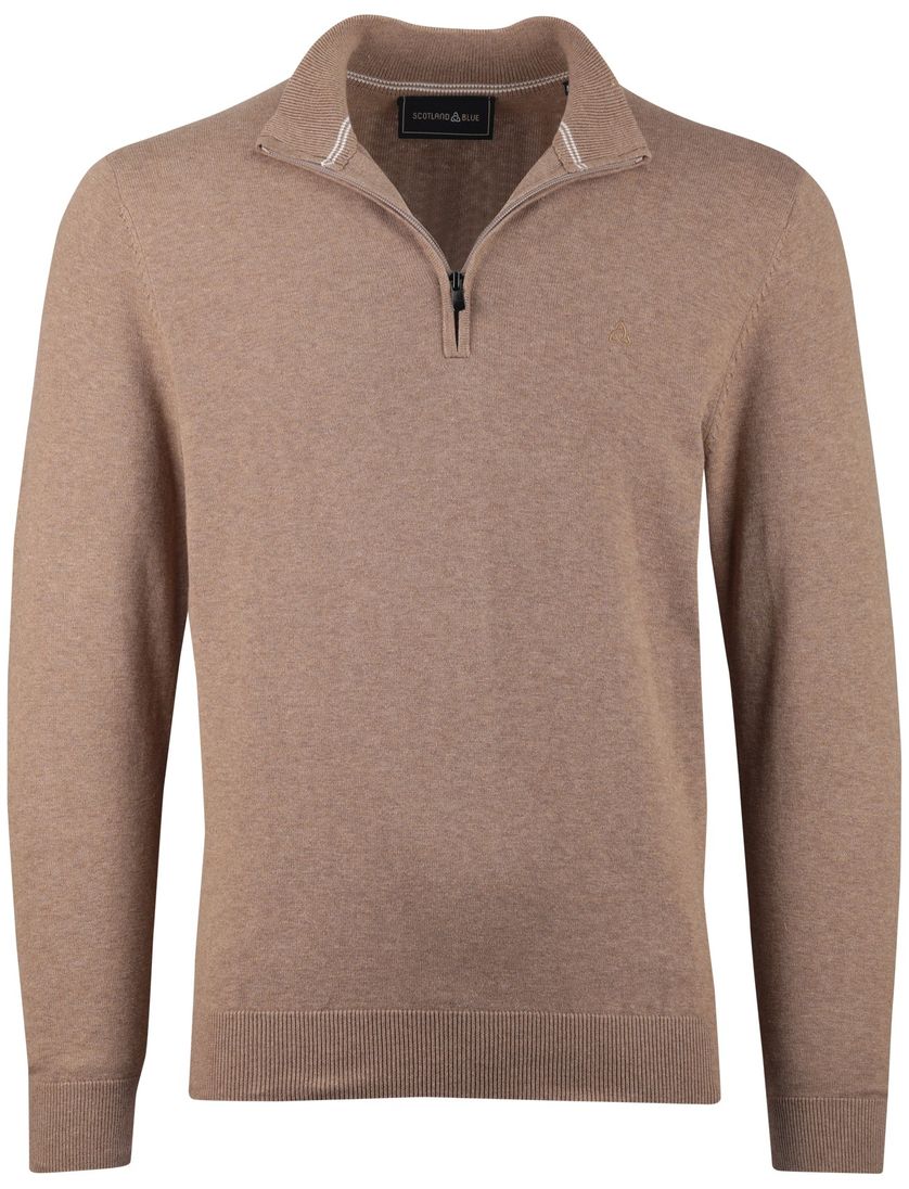 trui Scotland Blue beige half zip normale fit 100% katoen