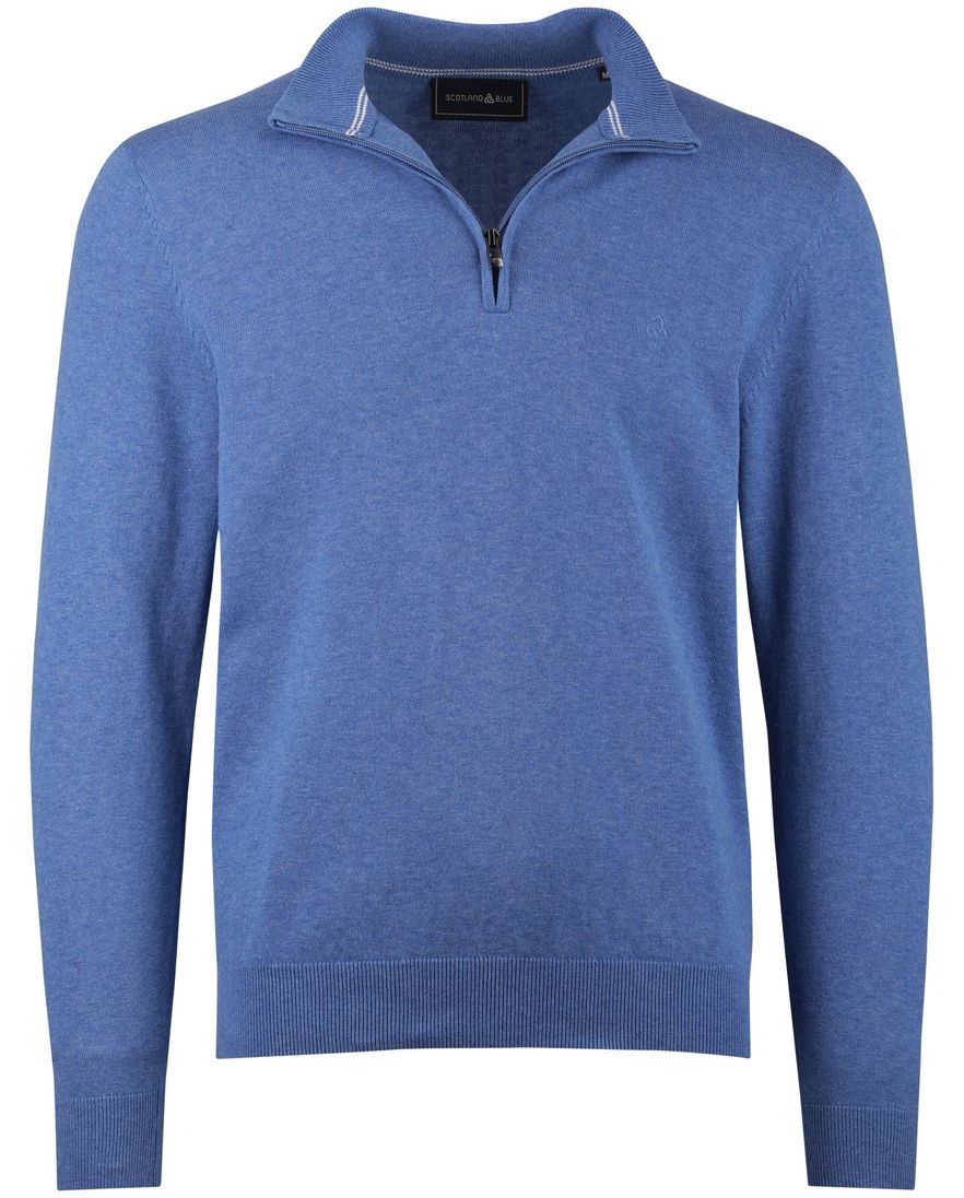 Scotland Blue blauwe trui half zip rits