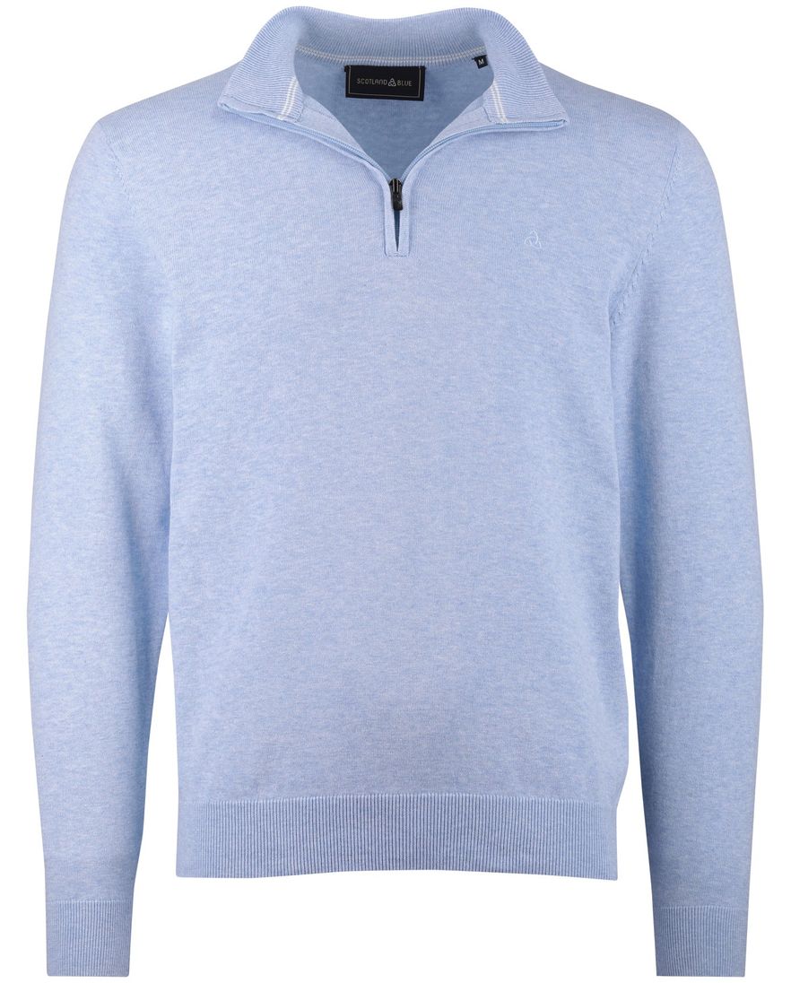 lichtblauwe trui Scotland Blue half zip normale fit