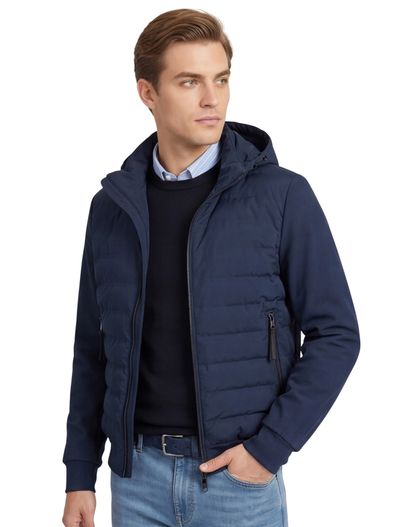 People of Shibuya donkerblauwe gewatteerde jas capuchon People of Shibuya Yokorte