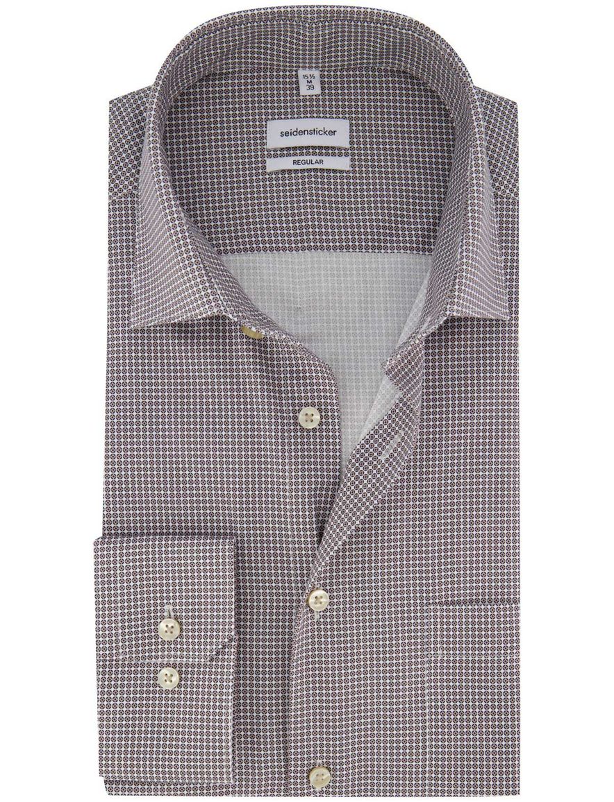 Bruin overhemd geprint Seidensticker Regular Fit