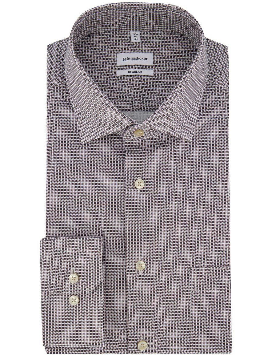 Bruin overhemd geprint Seidensticker Regular Fit
