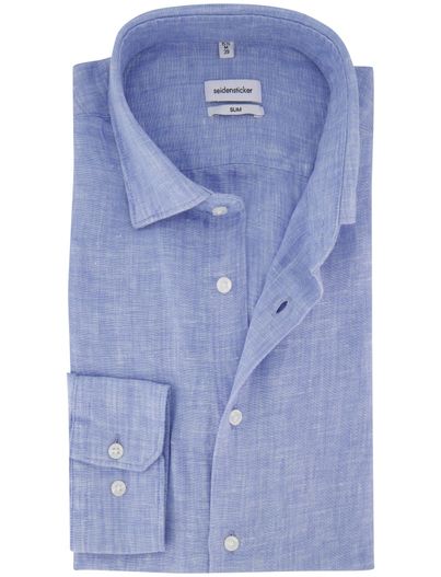 Seidensticker Seidensticker overhemd linnen lichtblauw slanke fit