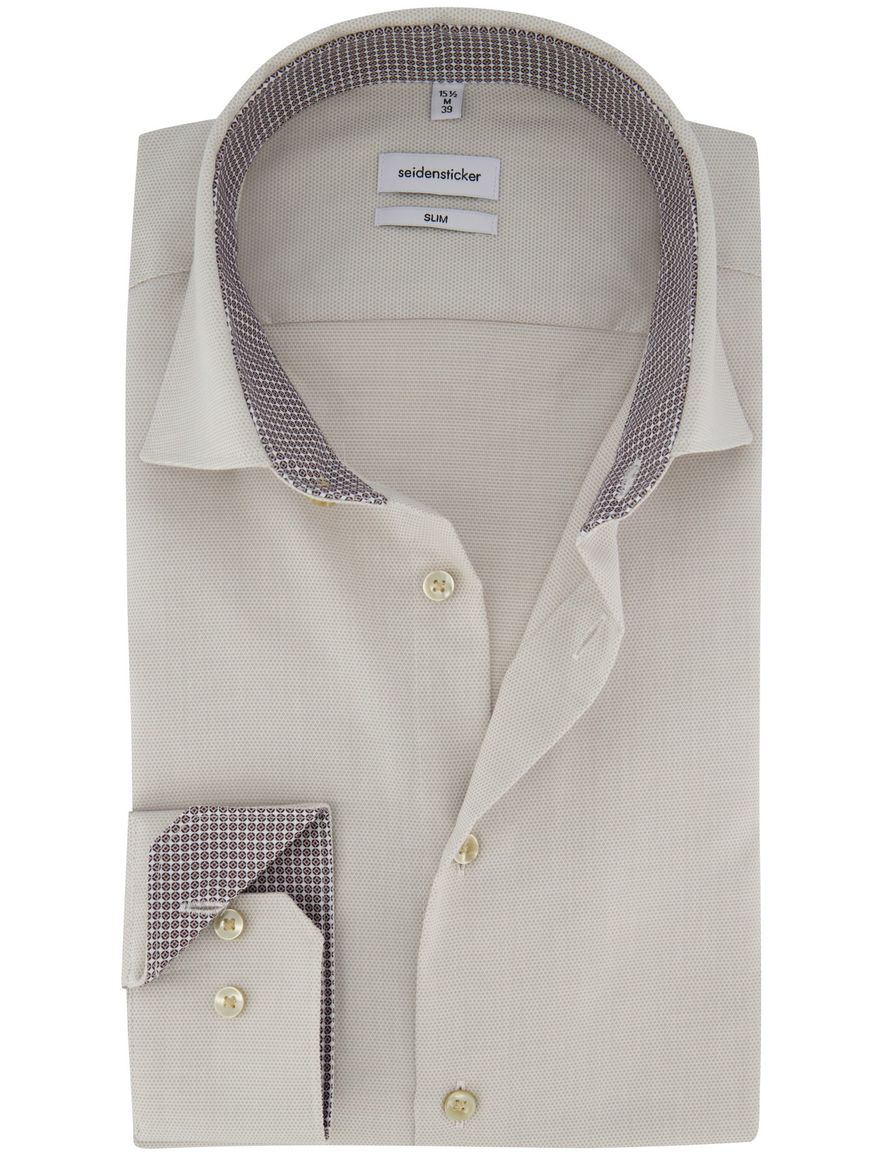 Beige overhemd Seidensticker Slim Fit strijkvrij katoen