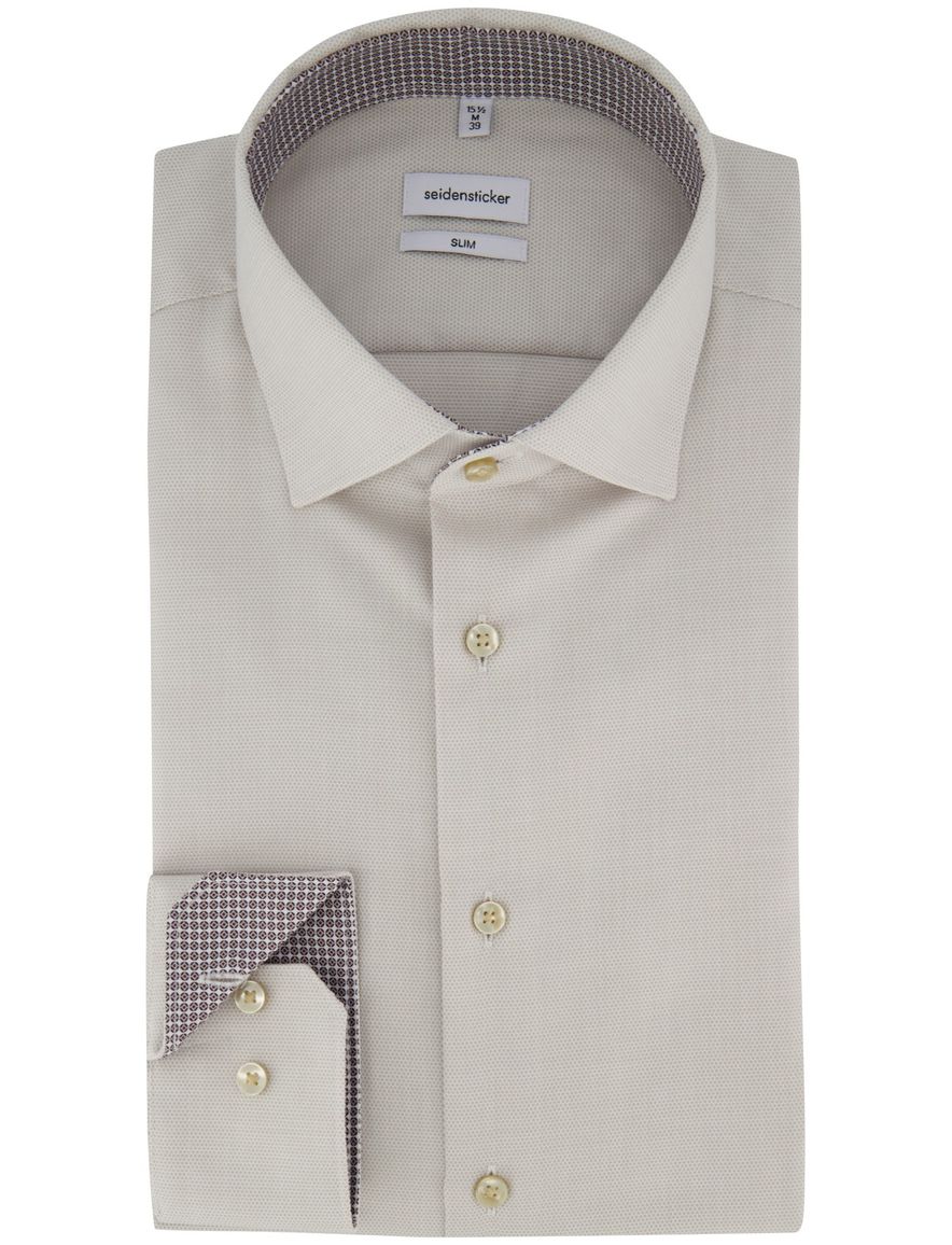 Beige overhemd Seidensticker Slim Fit strijkvrij katoen