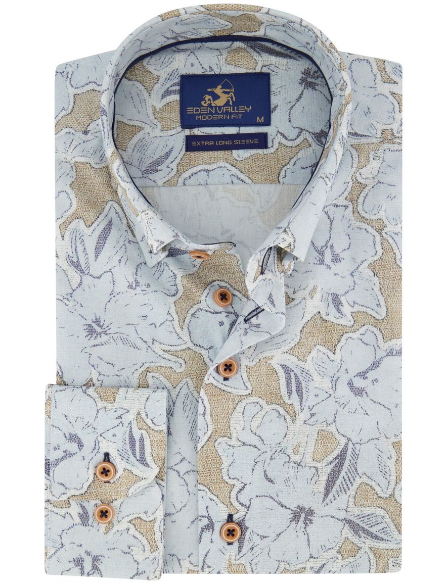 Overhemd blauw normale fit Eden Valley geprint oranje knoop
