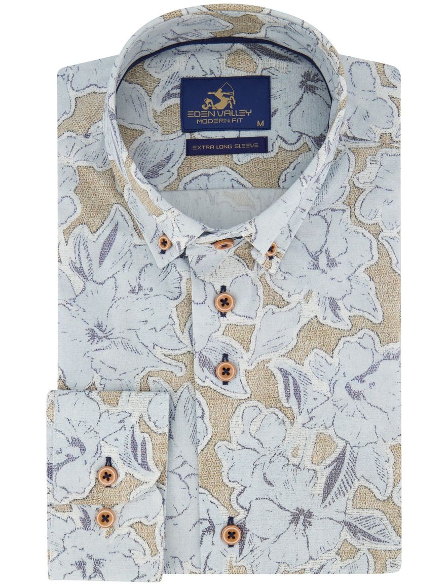 Overhemd blauw normale fit Eden Valley geprint oranje knoop