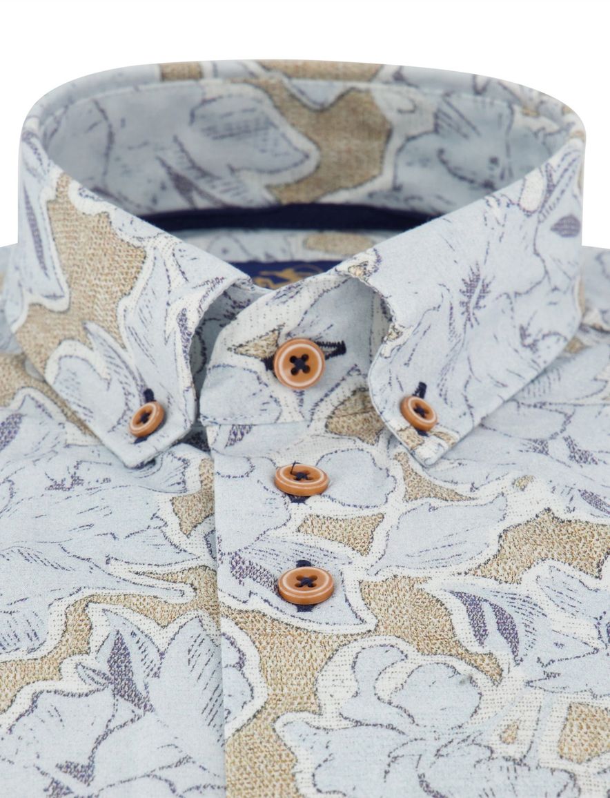 Overhemd blauw normale fit Eden Valley geprint oranje knoop