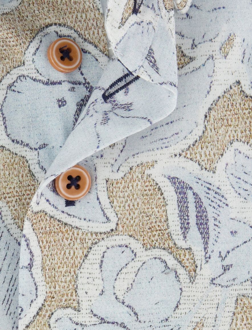 Overhemd blauw normale fit Eden Valley geprint oranje knoop