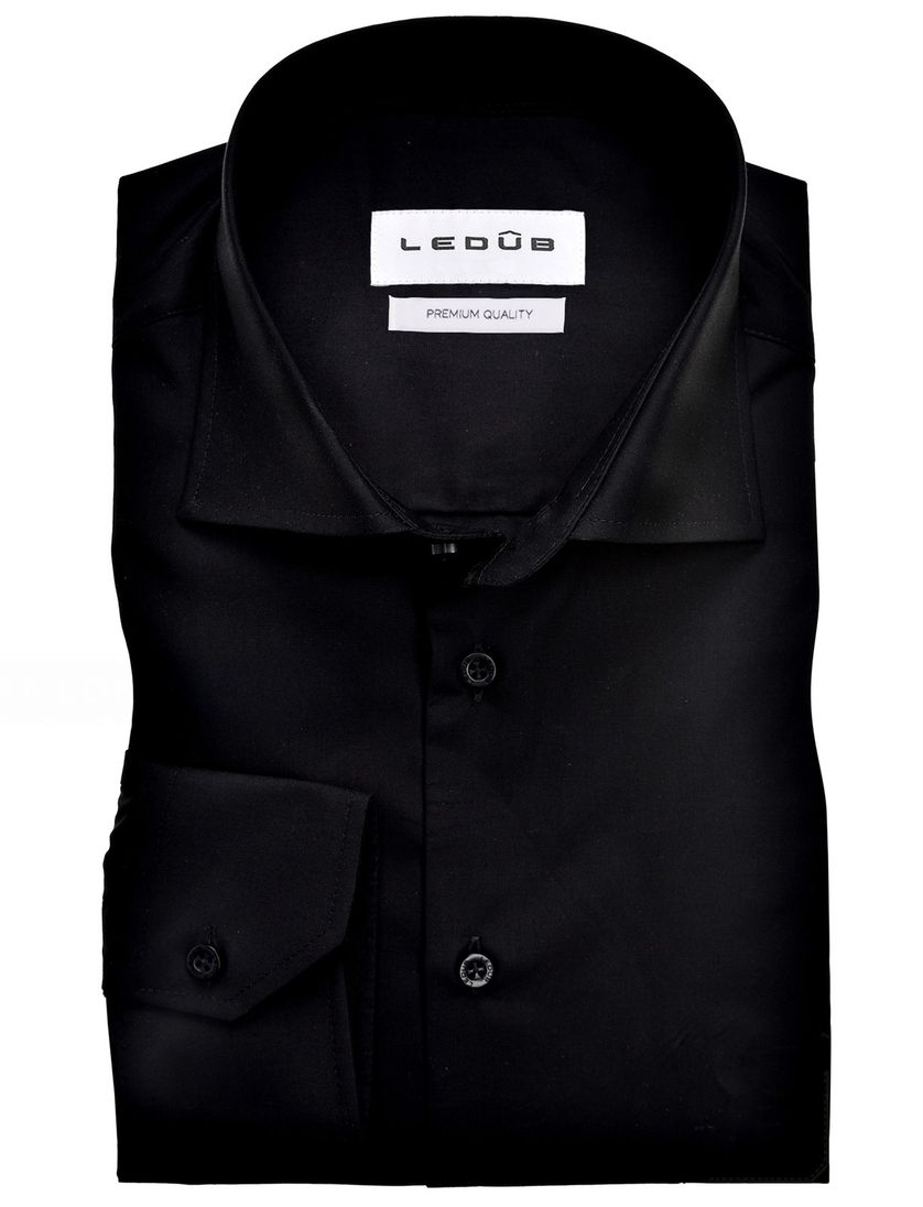 Ledub overhemd extra lang zwart wide spread boord tijdloos
