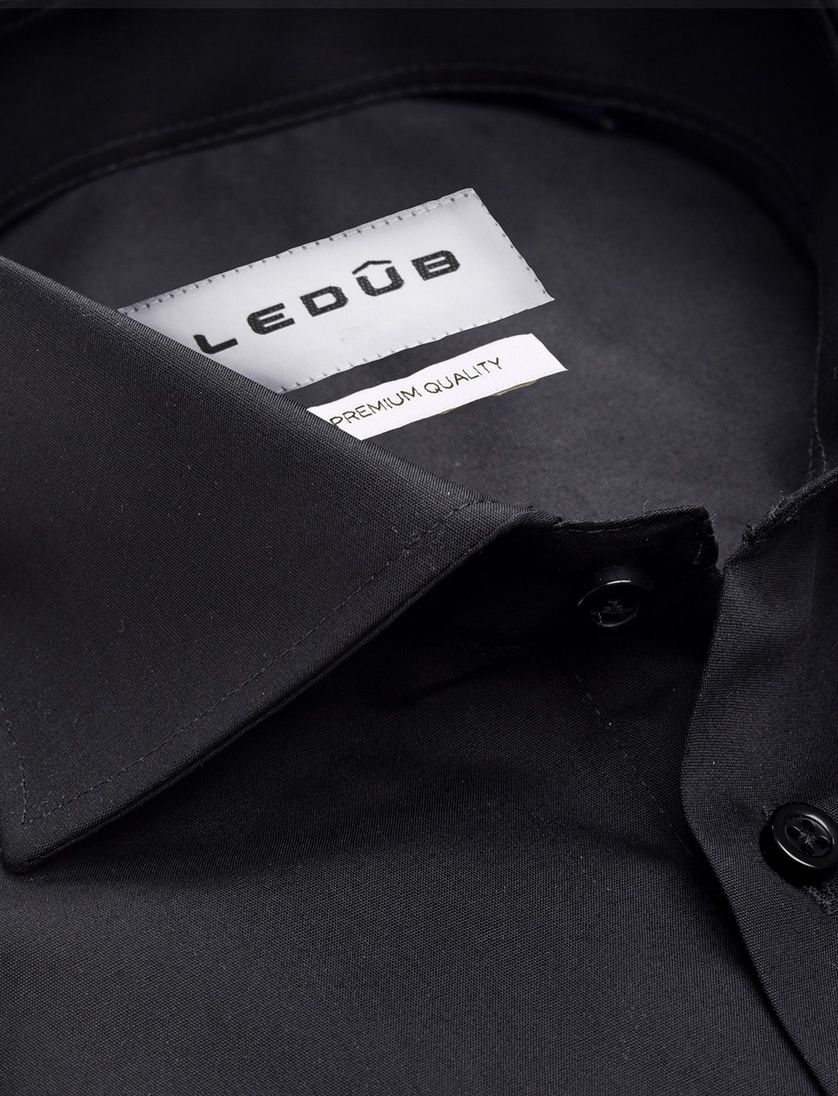 Ledub overhemd extra lang zwart wide spread boord tijdloos