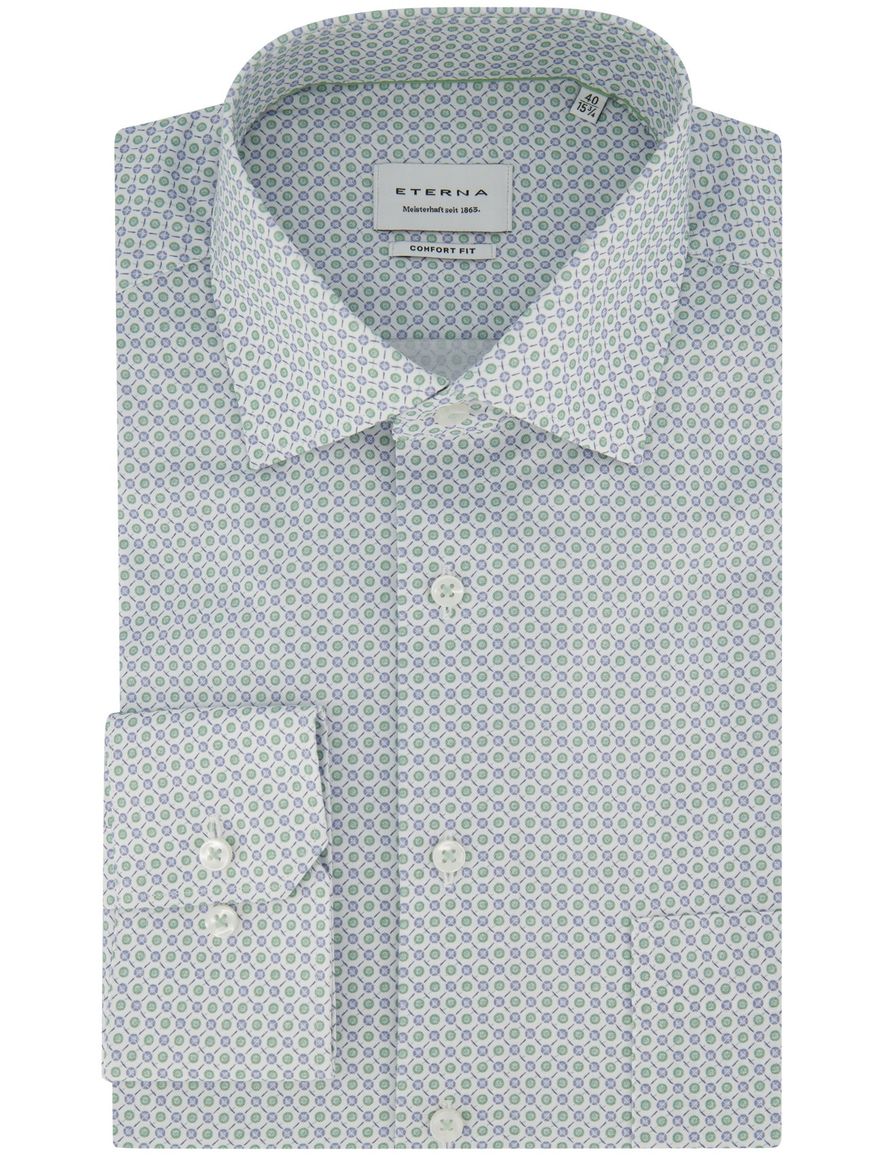 Strijkvrij overhemd groen geprint met borstzak mouwlengte 7