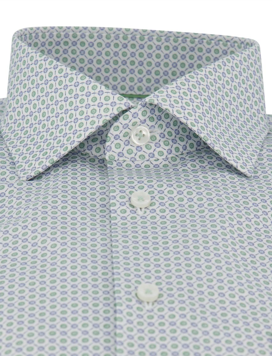 Strijkvrij overhemd groen geprint met borstzak mouwlengte 7