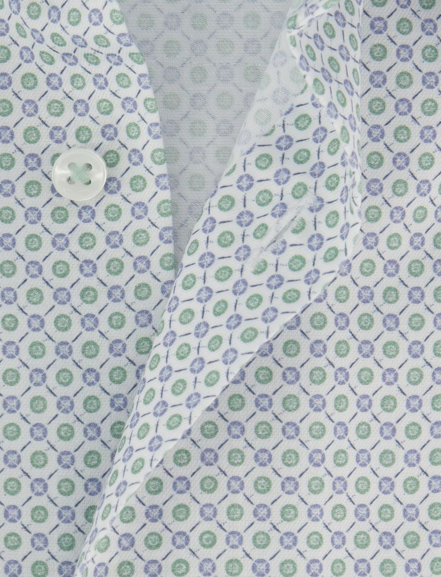 Strijkvrij overhemd groen geprint met borstzak mouwlengte 7