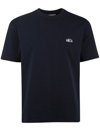 Supply & Co T-shirt Supply & Co donkerblauw backprint sunday running club wit