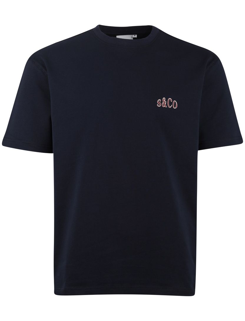 T-shirt Supply & Co donkerblauw backprint rode letters