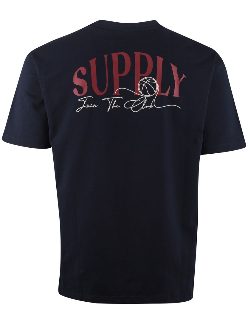 T-shirt Supply & Co donkerblauw backprint rode letters