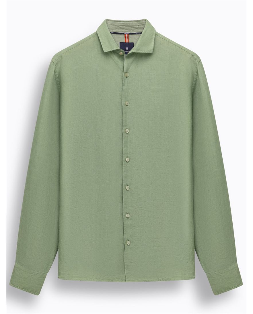 Linnen overhemd State of Art groen wijde fit