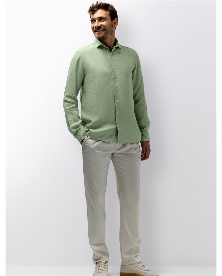 Linnen overhemd State of Art groen wijde fit