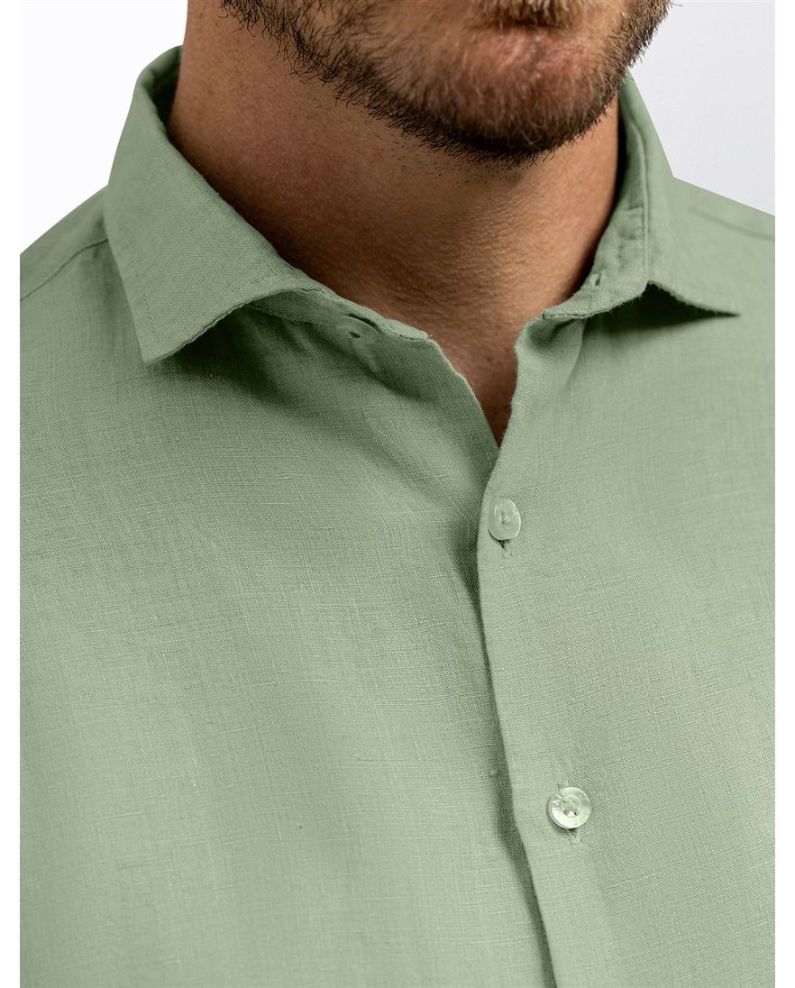 Linnen overhemd State of Art groen wijde fit