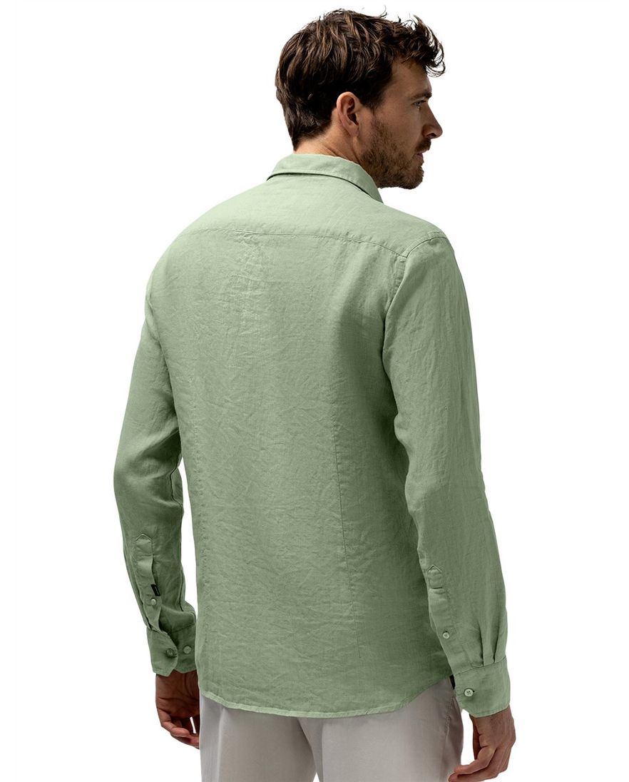 Linnen overhemd State of Art groen wijde fit