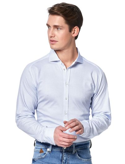 Desoto Desoto overhemd pied de poule lichtblauw