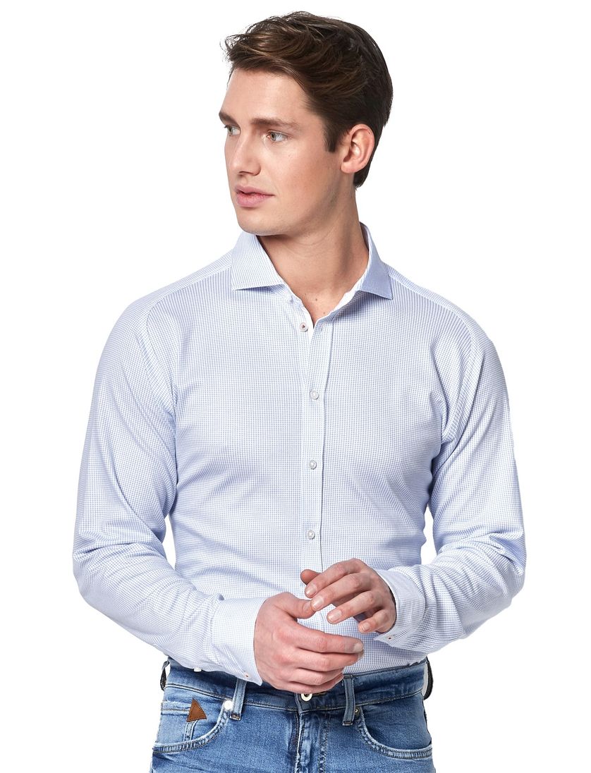 Desoto overhemd pied de poule lichtblauw