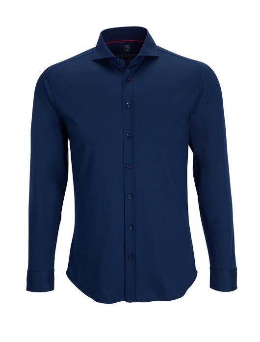 Overhemd Desoto jersey katoen donkerblauw