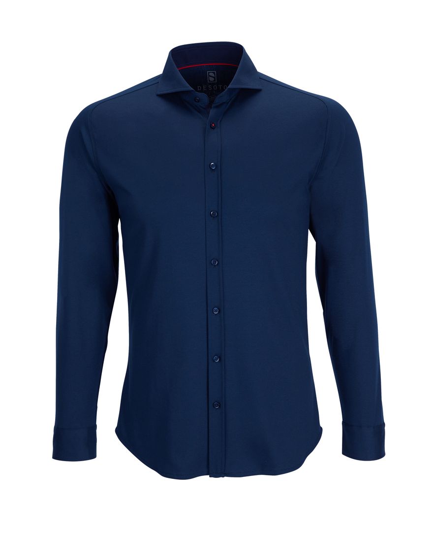 Overhemd Desoto jersey katoen donkerblauw