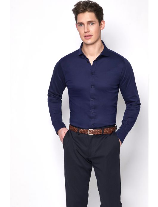 Overhemd Desoto jersey katoen donkerblauw